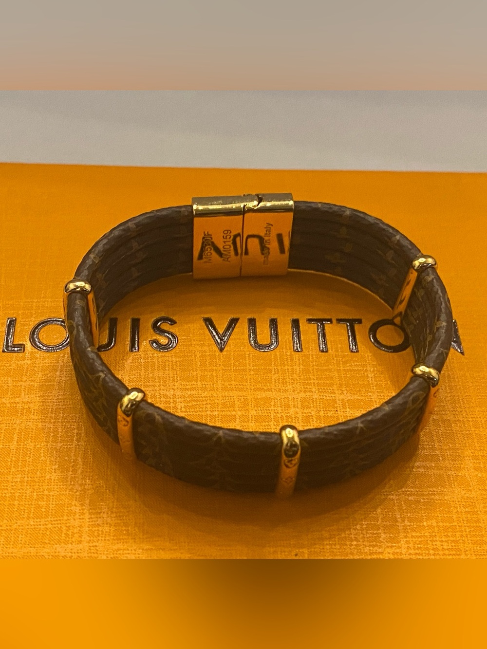 Louis Vuitton Brown Leather Bracelet with Gold Hardware